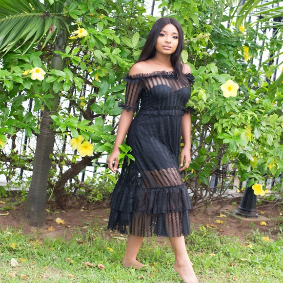 Black  off shoulder mesh lace dress - Picture 5 of 5